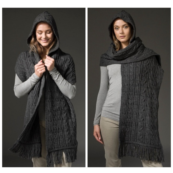 Aran Crafts Accessories - Aran Crafts Made in Ireland 100% Merino Wool Charcoal Hooded Shawl Scarf Snood